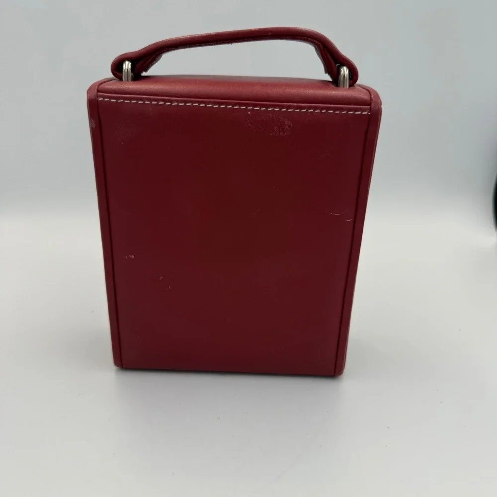 Mary Kay Red Faux Leather Travel Jewelry Case Organizer with Mirror and Handle